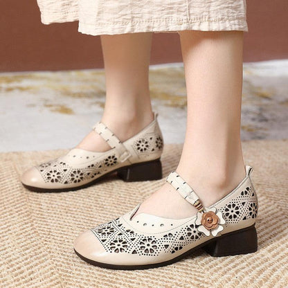 GQ224 Fashion Pumps - Hollow Soft Leather Casual Shoes - Touchy Style .