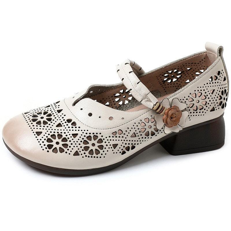 GQ224 Fashion Pumps - Hollow Soft Leather Casual Shoes - Touchy Style .