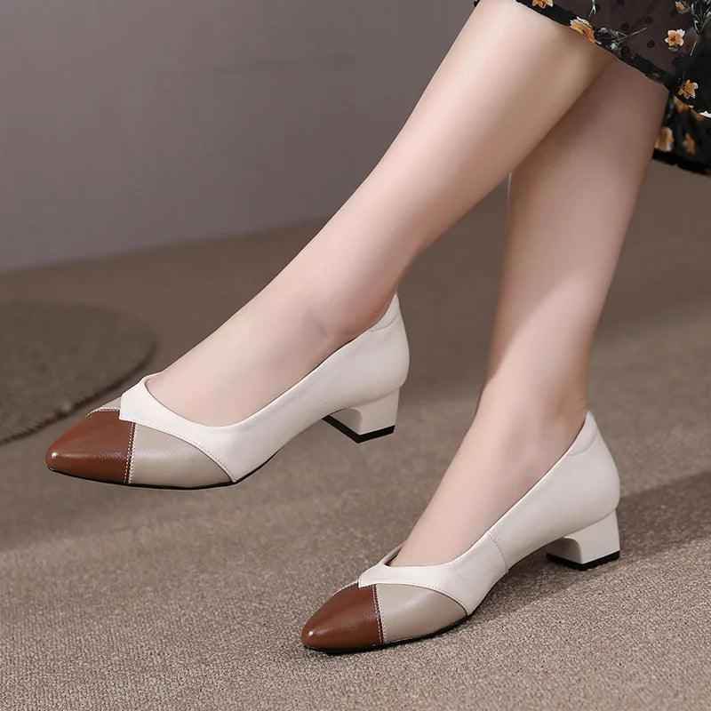 GQ238 Fashion Pumps - Mixed Colors Leather Heels Casual Shoes - Touchy Style .