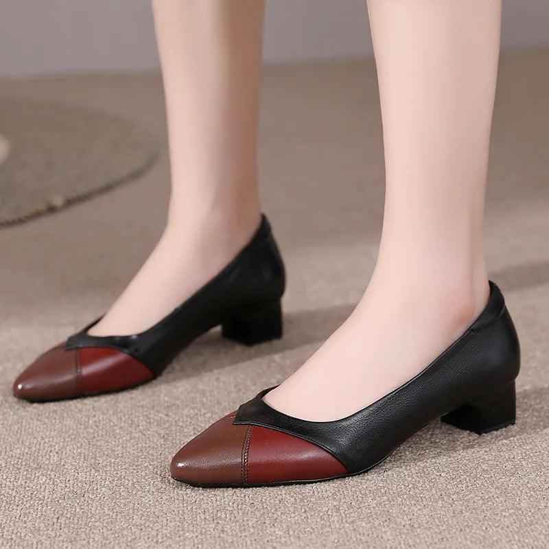 GQ238 Fashion Pumps - Mixed Colors Leather Heels Casual Shoes - Touchy Style