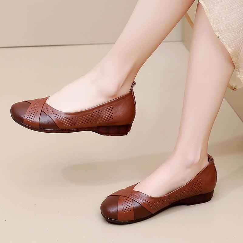 GQ241 Hollow Leather Loafers - Comfortable Flats Casual Shoes - Touchy Style