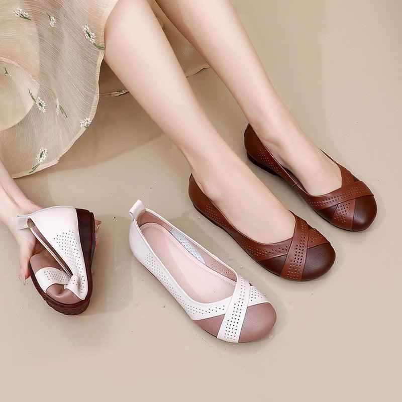 GQ241 Hollow Leather Loafers - Comfortable Flats Casual Shoes - Touchy Style