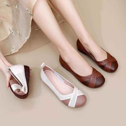 GQ241 Hollow Leather Loafers - Comfortable Flats Casual Shoes - Touchy Style