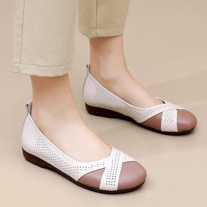 GQ241 Hollow Leather Loafers - Comfortable Flats Casual Shoes - Touchy Style .