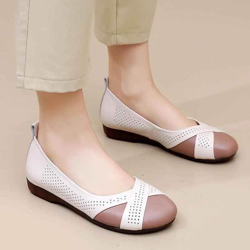 GQ241 Hollow Leather Loafers - Comfortable Flats Casual Shoes - Touchy Style