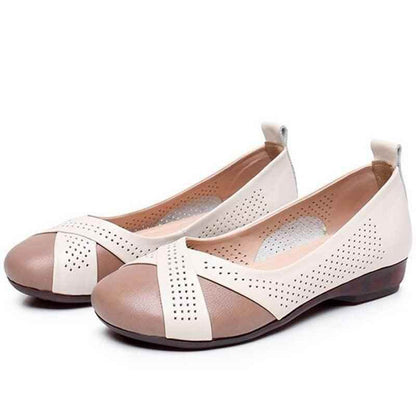 GQ241 Hollow Leather Loafers - Comfortable Flats Casual Shoes - Touchy Style