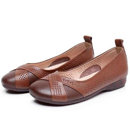GQ241 Hollow Leather Loafers - Comfortable Flats Casual Shoes - Touchy Style