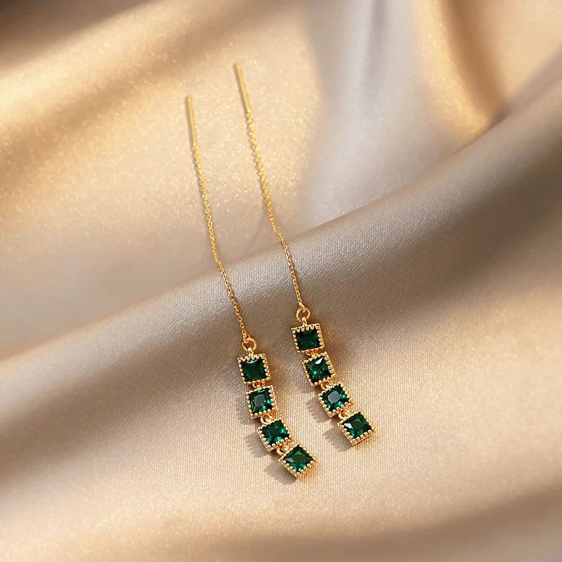 GR348 Long Drop Earrings: Geometric Square Charm Jewelry - Touchy Style .