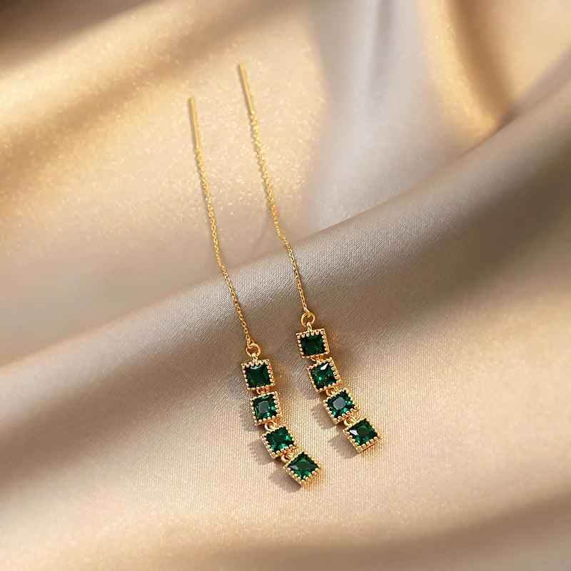 GR348 Long Drop Earrings: Geometric Square Charm Jewelry - Touchy Style