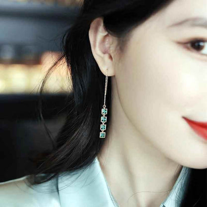 GR348 Long Drop Earrings: Geometric Square Charm Jewelry - Touchy Style