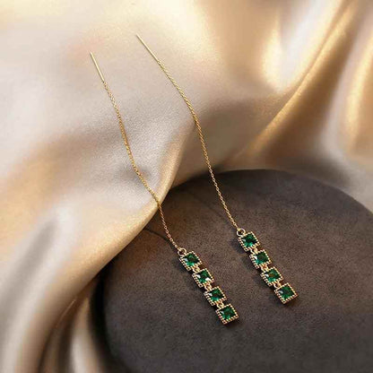 GR348 Long Drop Earrings: Geometric Square Charm Jewelry - Touchy Style