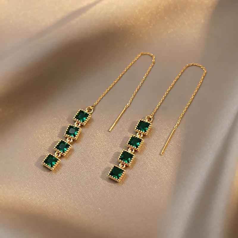 GR348 Long Drop Earrings: Geometric Square Charm Jewelry - Touchy Style