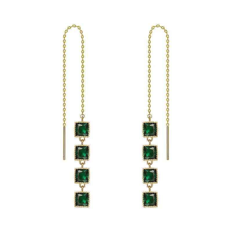 GR348 Long Drop Earrings: Geometric Square Charm Jewelry - Touchy Style
