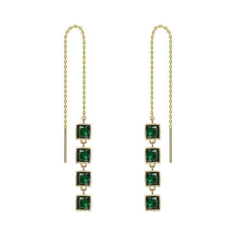 GR348 Long Drop Earrings: Geometric Square Charm Jewelry - Touchy Style .