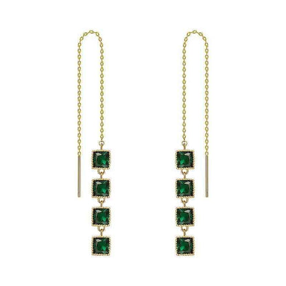 GR348 Long Drop Earrings: Geometric Square Charm Jewelry - Touchy Style