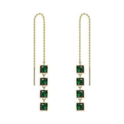 GR348 Long Drop Earrings: Geometric Square Charm Jewelry - Touchy Style .