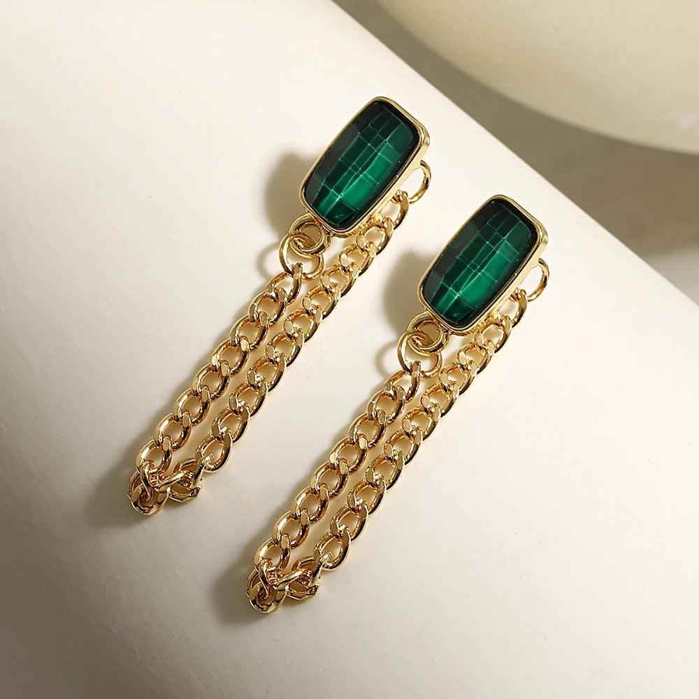 GR352 Metal Drop Earrings: Geometric Crystal Charm Jewelry - Touchy Style
