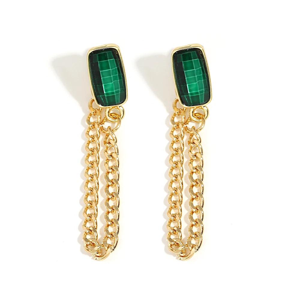 GR352 Metal Drop Earrings: Geometric Crystal Charm Jewelry - Touchy Style .