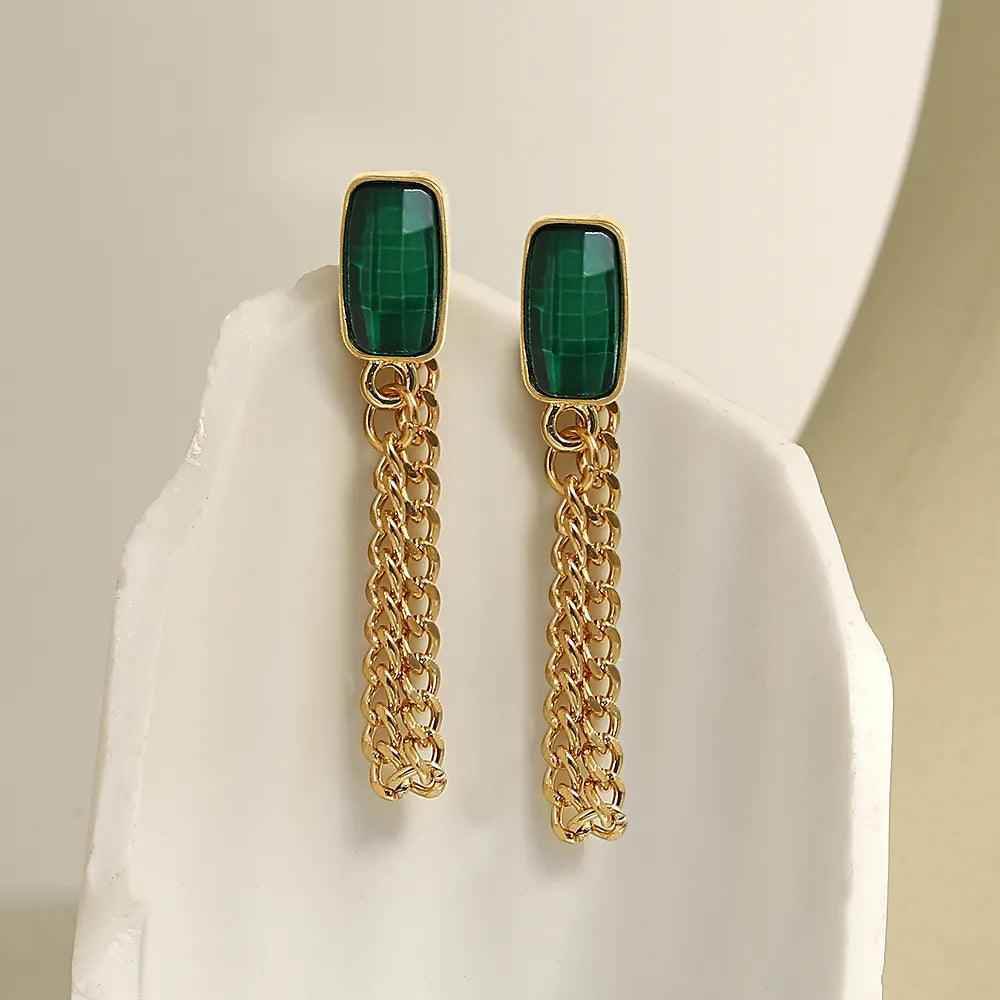 GR352 Metal Drop Earrings: Geometric Crystal Charm Jewelry - Touchy Style
