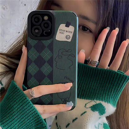 Green Diamond Grid Cute Phone Case for iPhone 6, 7, 8, SE 2022, 11, 12, 13, 14, Pro Max, Mini, XS Max, X, XR, and 8 Plus Cover - Touchy Style .