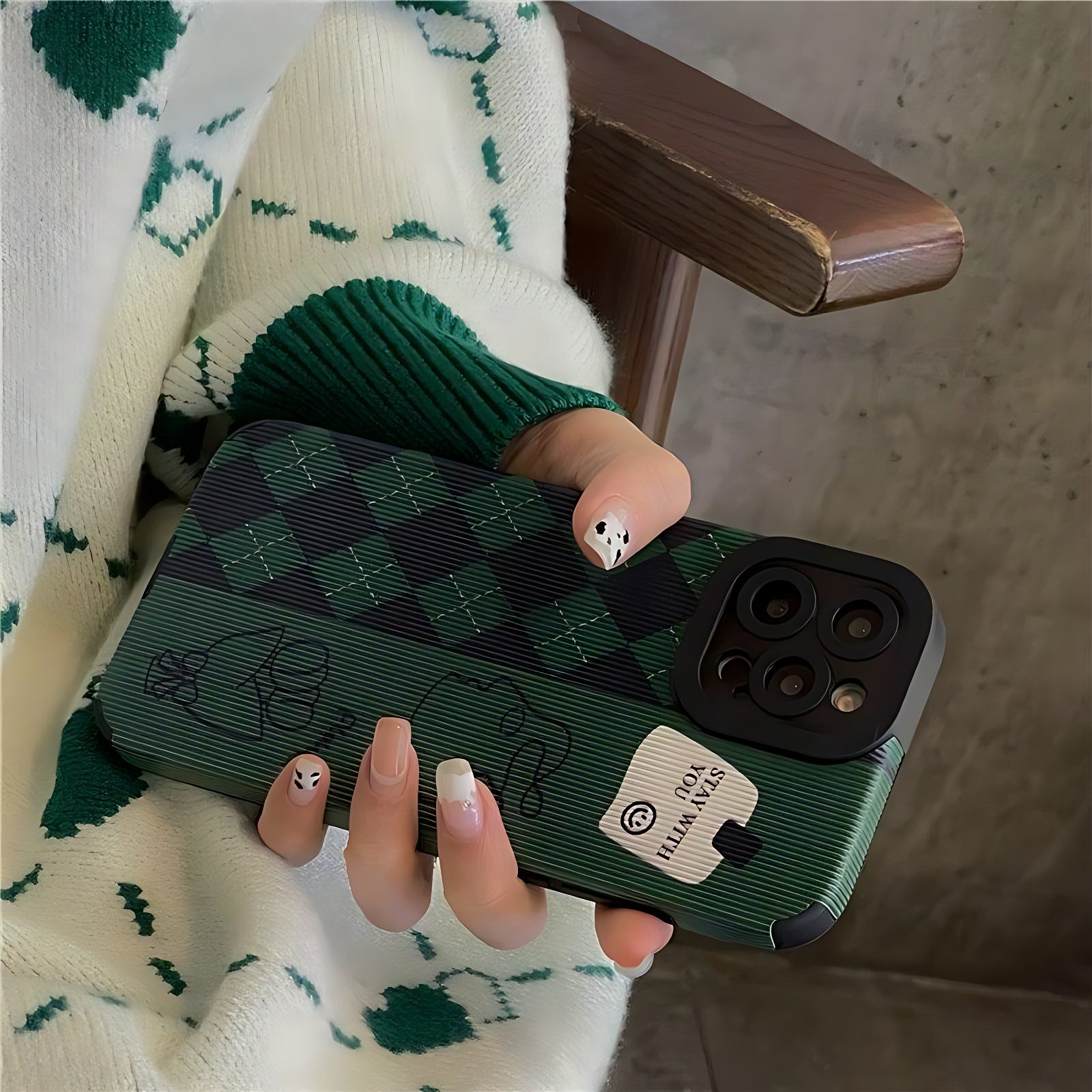 Green Diamond Grid Cute Phone Case for iPhone 6, 7, 8, SE 2022, 11