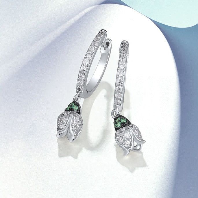 Green Spinel Flower Loop Earrings - 925 Sterling Silver Charm Jewelry (DZ1247) - Touchy Style .