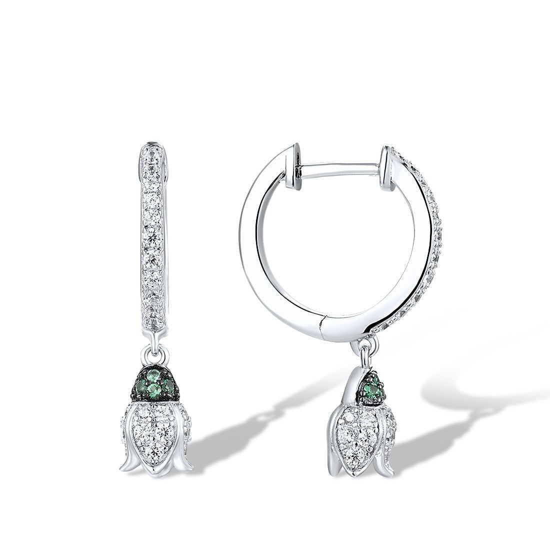 Green Spinel Flower Loop Earrings - 925 Sterling Silver Charm Jewelry (DZ1247) - Touchy Style .