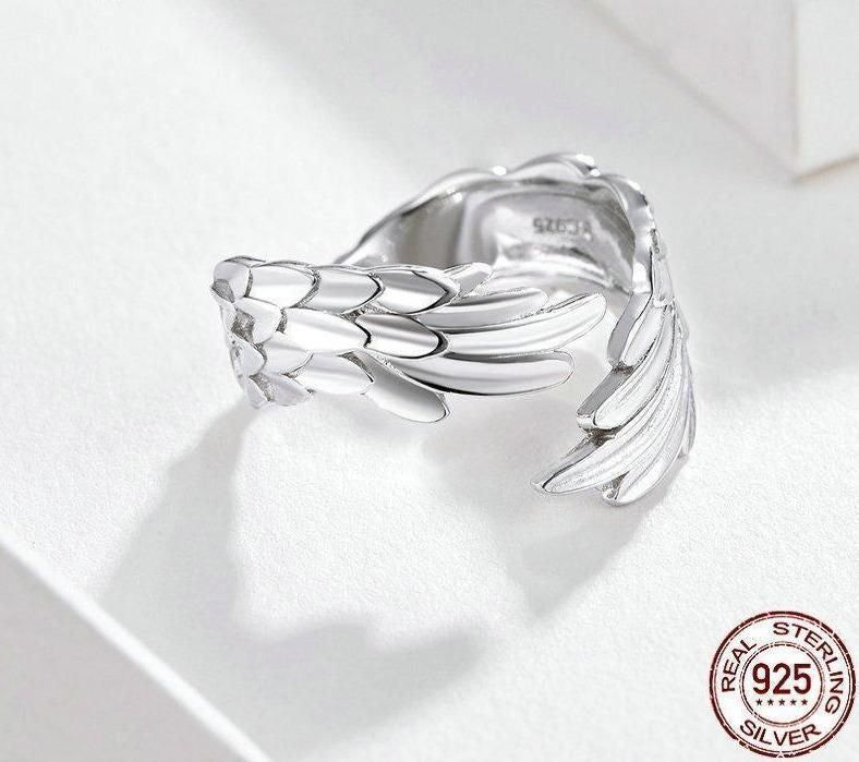 925 Sterling Silver Guardian Wings Rings Charm Jewelry - Touchy Style .