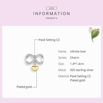925 Sterling Silver Infinity Love with Heart Pendant Charm Jewelry Without Chain - Touchy Style .