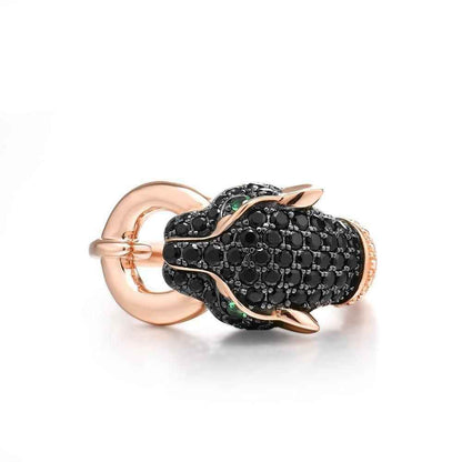 GZ219 - 925 Sterling Silver Leopard Panther Finger Ring Charm Jewelry with Black Green Spinel - Touchy Style