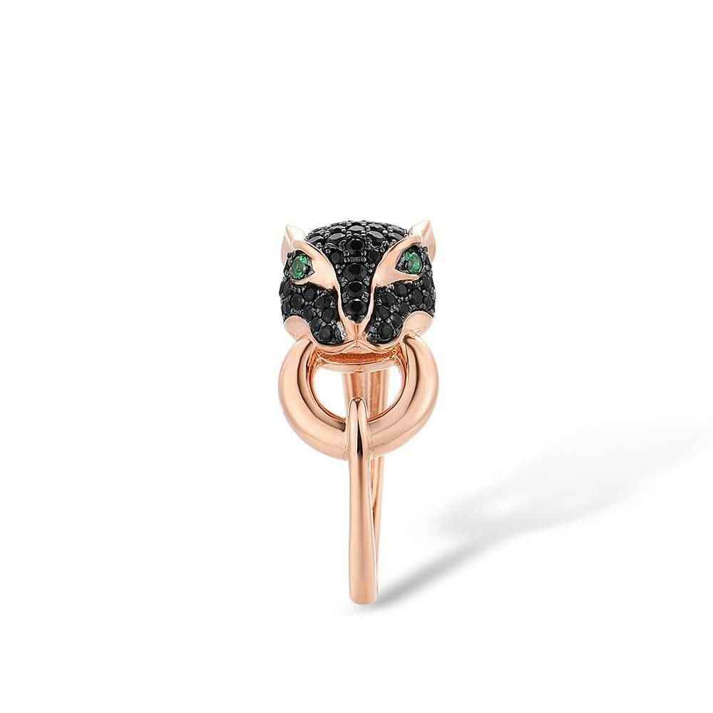 GZ219 - 925 Sterling Silver Leopard Panther Finger Ring Charm Jewelry with Black Green Spinel - Touchy Style