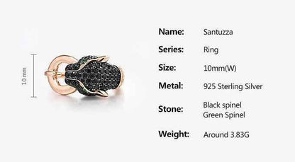 GZ219 - 925 Sterling Silver Leopard Panther Finger Ring Charm Jewelry with Black Green Spinel - Touchy Style .