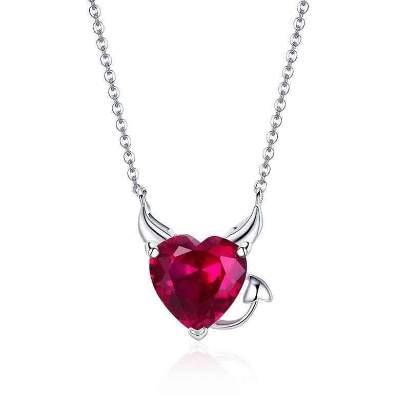 GZ227 - 100% 925 Sterling Silver Little Devil Necklace Charm Jewelry in Red - Touchy Style