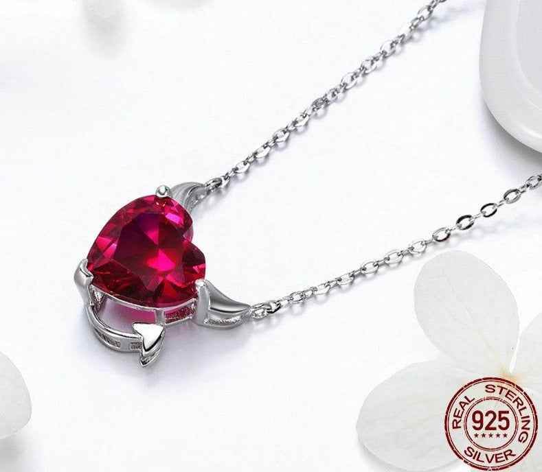 GZ227 - 100% 925 Sterling Silver Little Devil Necklace Charm Jewelry in Red - Touchy Style