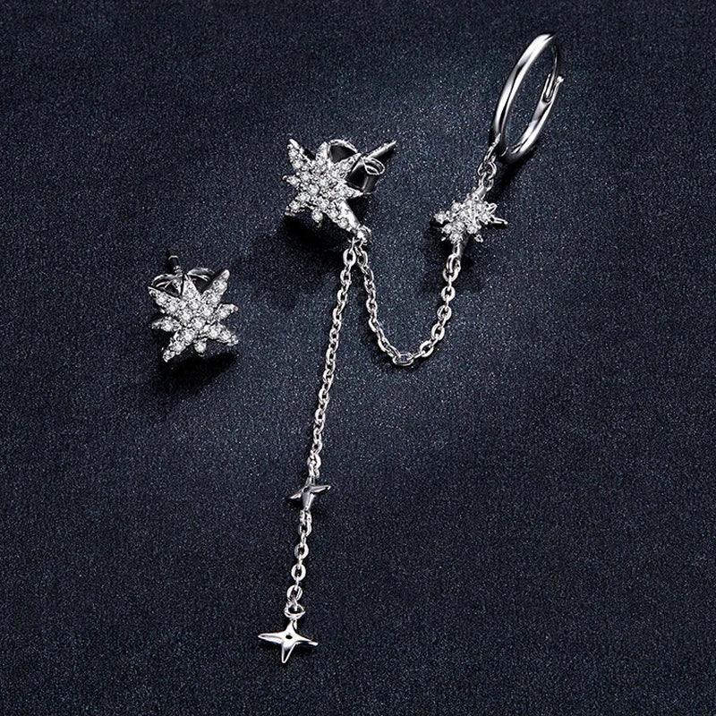 GZ233 - 925 Sterling Silver Asymmetric Star Drop Stud Earring Charm Jewelry - Touchy Style