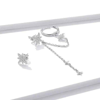 GZ233 - 925 Sterling Silver Asymmetric Star Drop Stud Earring Charm Jewelry - Touchy Style