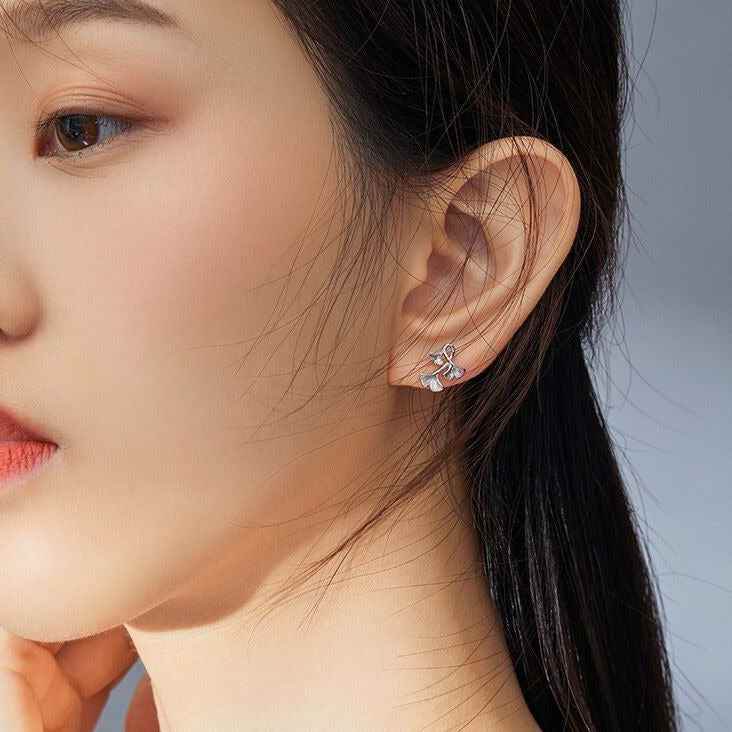 GZ239 - Ginkgo Leaf Stud Earrings - 925 Sterling Silver Charm Jewelry - Touchy Style