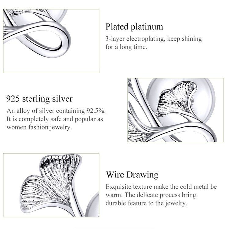 GZ239 - Ginkgo Leaf Stud Earrings - 925 Sterling Silver Charm Jewelry - Touchy Style .