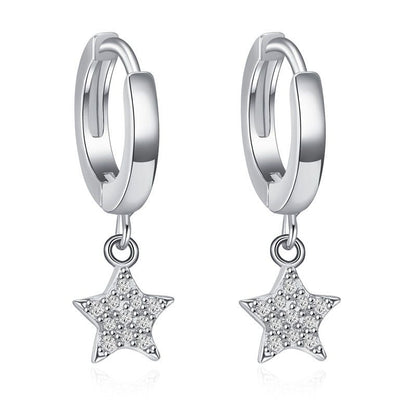 GZ243 - Solid 925 Sterling Silver Hearts Stars Dangle Earrings - Charm Jewelry - Touchy Style .