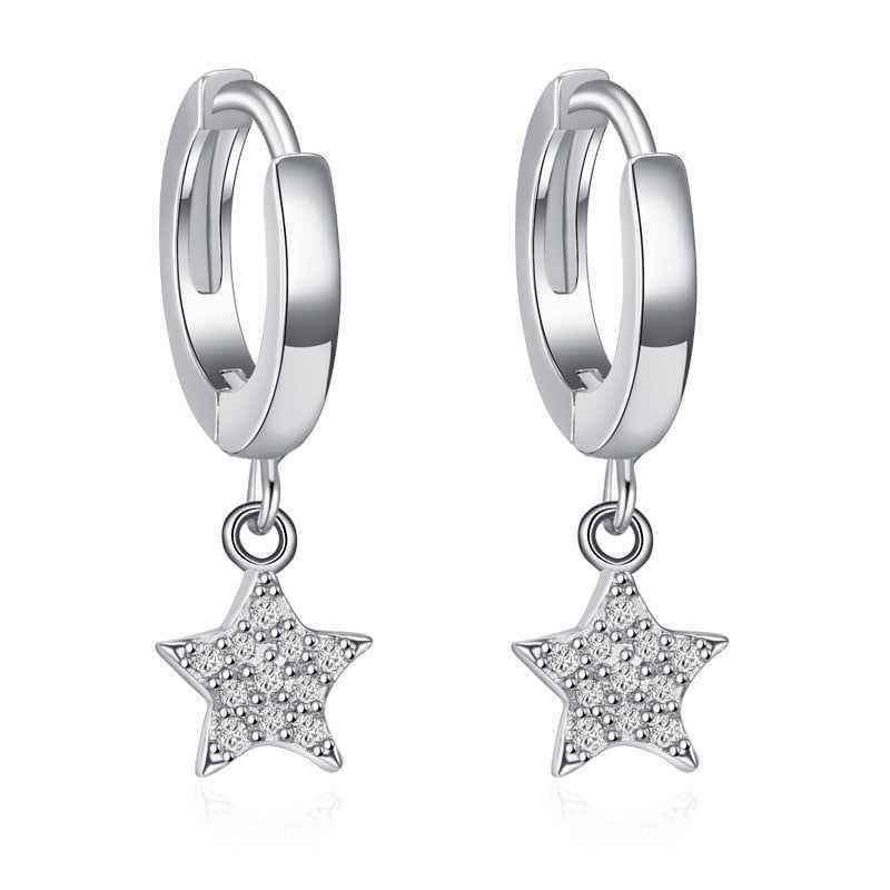 GZ243 - Solid 925 Sterling Silver Hearts Stars Dangle Earrings - Charm Jewelry - Touchy Style