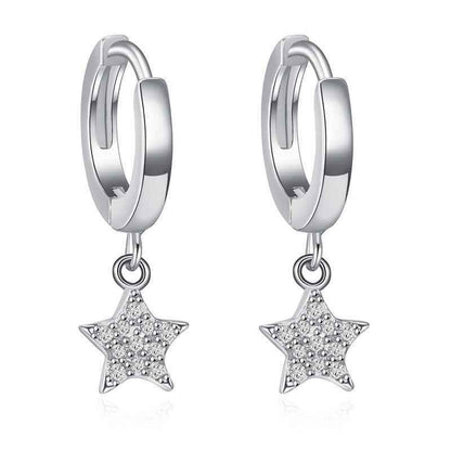 GZ243 - Solid 925 Sterling Silver Hearts Stars Dangle Earrings - Charm Jewelry - Touchy Style .