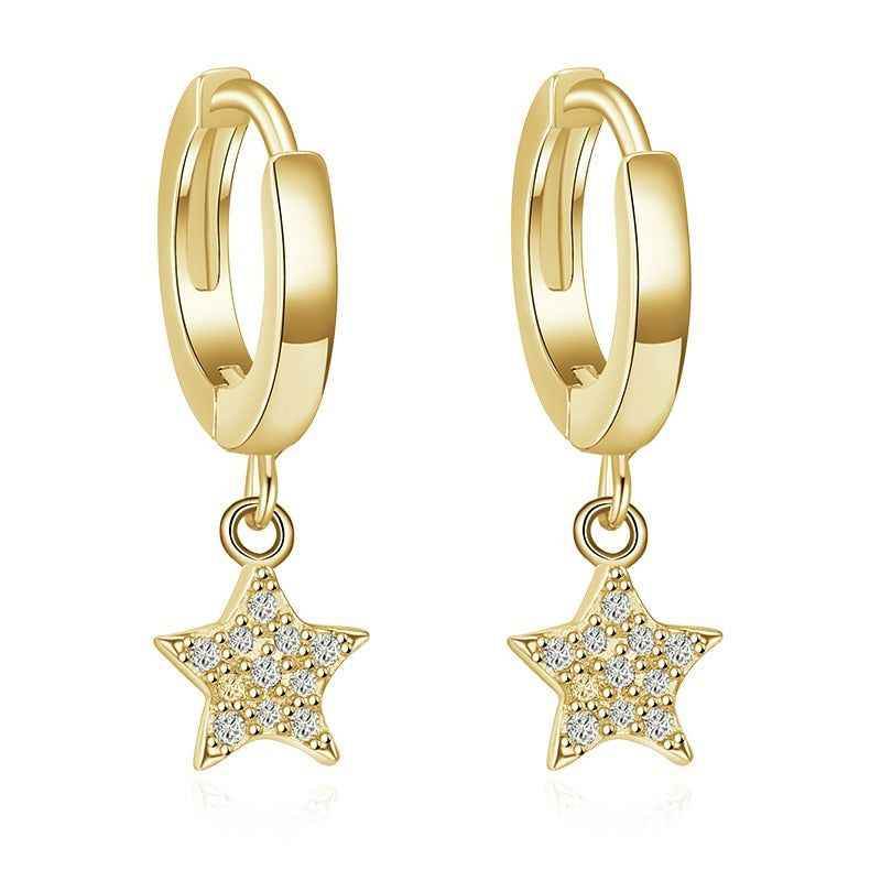 GZ243 - Solid 925 Sterling Silver Hearts Stars Dangle Earrings - Charm Jewelry - Touchy Style .