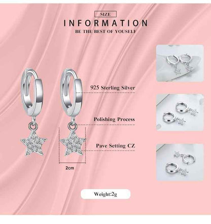 GZ243 - Solid 925 Sterling Silver Hearts Stars Dangle Earrings - Charm Jewelry - Touchy Style