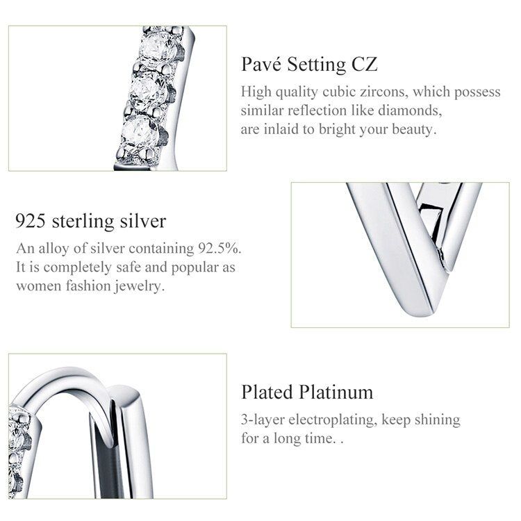 GZ249 - V Shape Hoop Earrings - 925 Sterling Silver Charm Jewelry - Touchy Style .