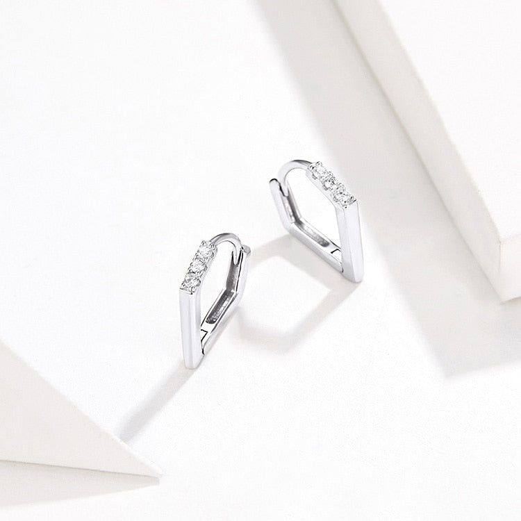 GZ249 - V Shape Hoop Earrings - 925 Sterling Silver Charm Jewelry - Touchy Style .