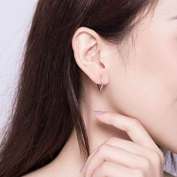 GZ249 - V Shape Hoop Earrings - 925 Sterling Silver Charm Jewelry - Touchy Style