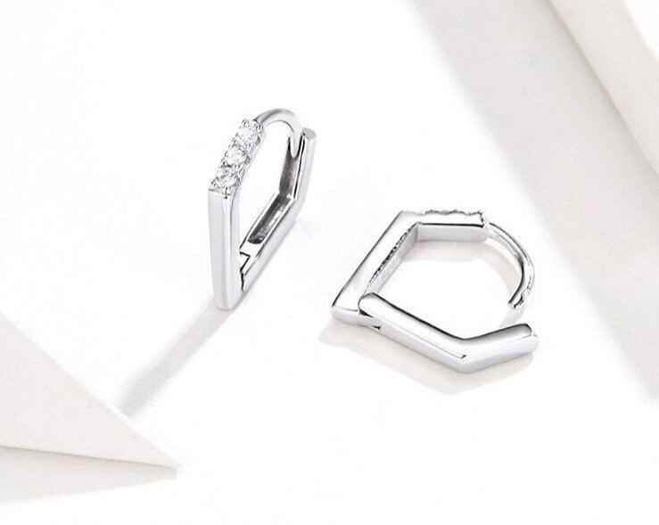 GZ249 - V Shape Hoop Earrings - 925 Sterling Silver Charm Jewelry - Touchy Style .