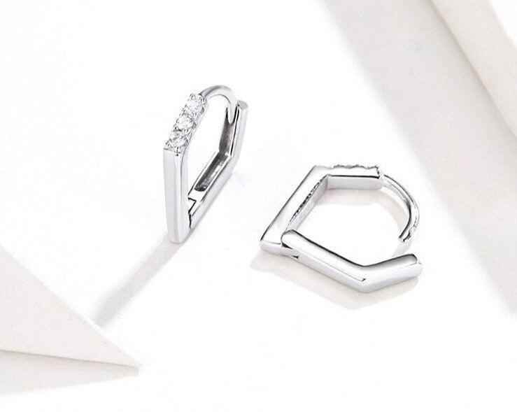 GZ249 - V Shape Hoop Earrings - 925 Sterling Silver Charm Jewelry - Touchy Style