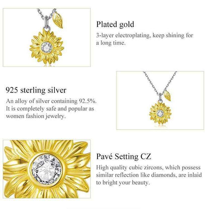 GZ308 - Sunflower Necklace - 925 Sterling Silver Charm Jewelry - Touchy Style .