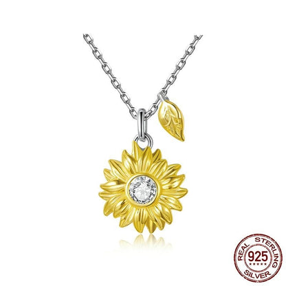 GZ308 - Sunflower Necklace - 925 Sterling Silver Charm Jewelry - Touchy Style .